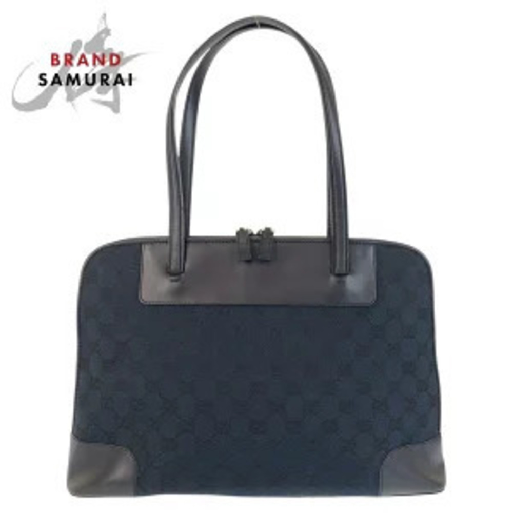 Gucci black GG canvas leather tote bag shoulder